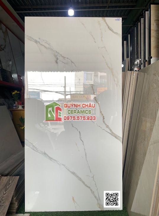 Gạch ốp lát ấn độ 80x160 trắng vân đá xám vàng xếp xéo bóng kiếng