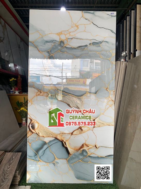 Gạch ốp lát ấn độ 80x160 vân đá xanh trắng vàng 3D sang trọng