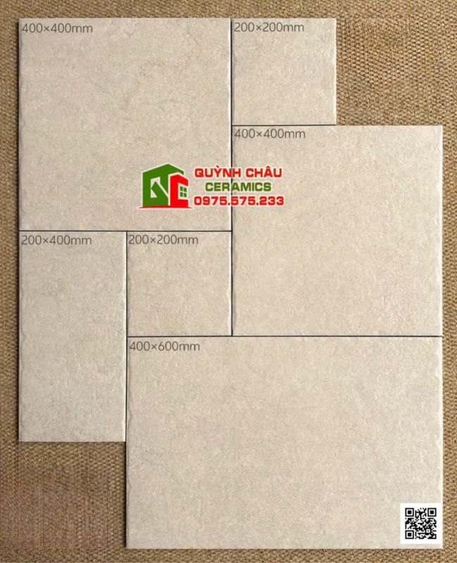 Gạch ốp lát trang trí giả cổ lộn xộn nhiều kích thước màu kem sáng
