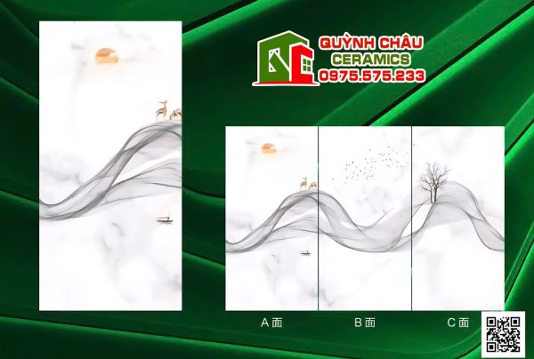 Gạch ốp tường phòng khách 120x240 vân đối xứng đẹp