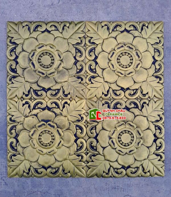 Gạch ốp trang trí bông hồng vàng 40x40cm giả cổ