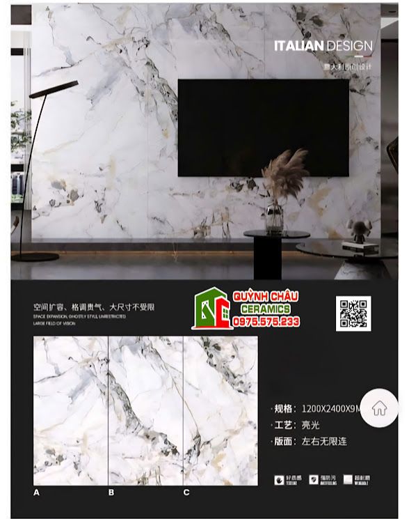 Gạch ốp tường 120x240 tranh vân đối xứng trang trí