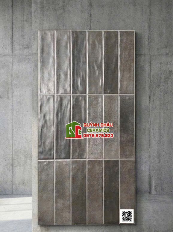 Gạch ốp tường giả thẻ 30x60 men lượn sóng xám đen
