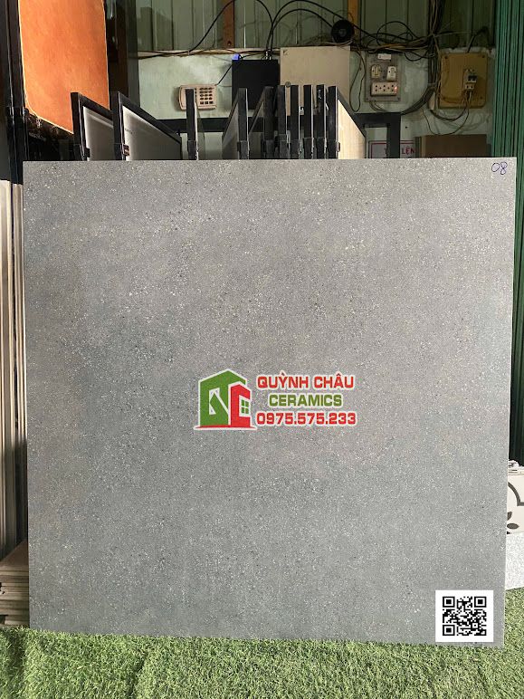 Gạch terrazzo 120x120 xám mờ xương đá trắng full body