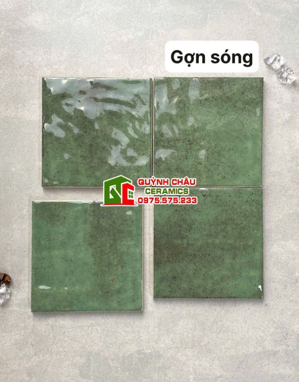 Gạch thẻ 12x12 xanh lá cổ điển men bóng lượn sóng