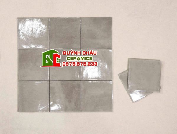 Gạch thẻ 15x15 màu xám bóng loang hiệu ứng cổ điển