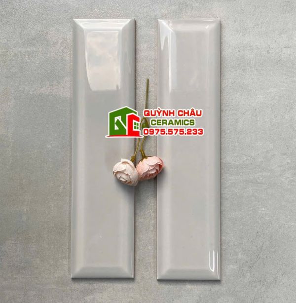 Gạch thẻ 6.8x28 men xám bóng vát cạnh