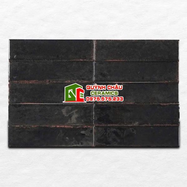 Gạch thẻ 60x240mm màu đen xám hiệu ứng gợn sóng