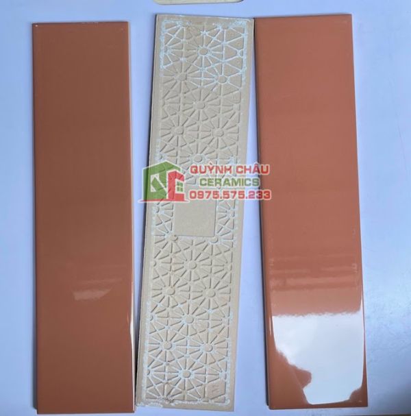 Gạch thẻ 75x300 bóng màu gạch non