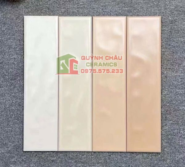 Gạch thẻ 75x300 mờ gợn sóng màu kem mix hỗn hợp