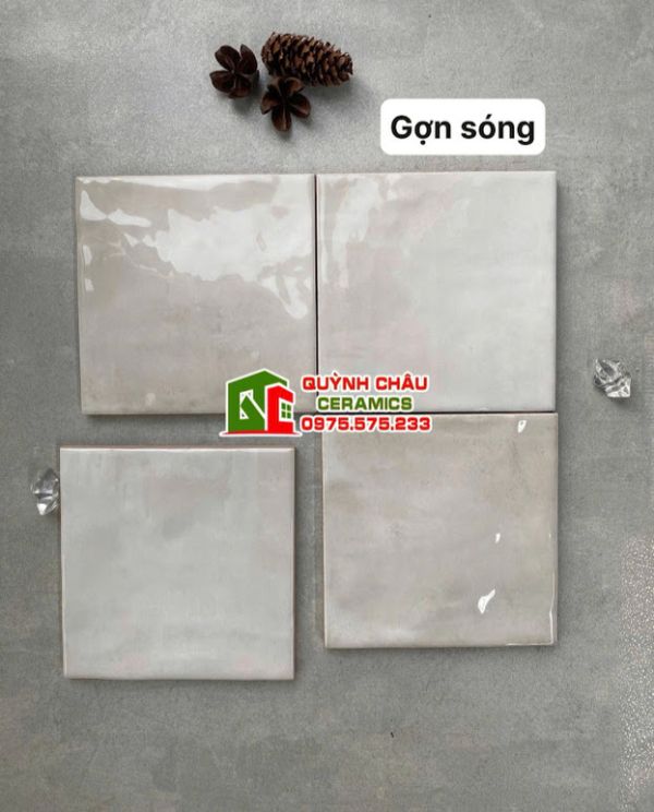  Gạch thẻ lượn sóng 12x12 xám bóng màu xi măng hiệu ứng