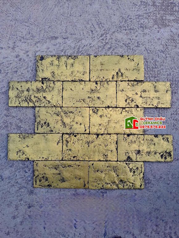Gạch thẻ ốp trang trí giả cổ màu vàng hình chữ nhật