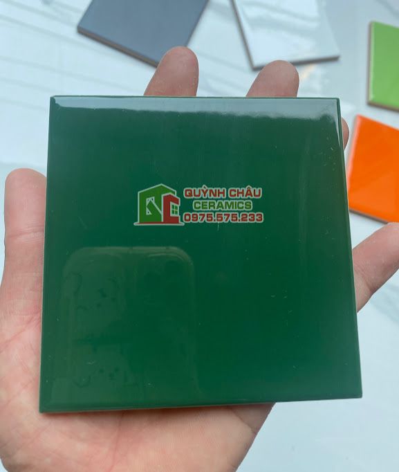 Gạch thẻ trang trí 10x10 xanh đậm bóng