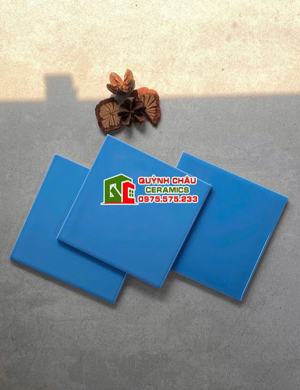 Gạch thẻ trung quốc 10x10 bóng màu xanh da trời
