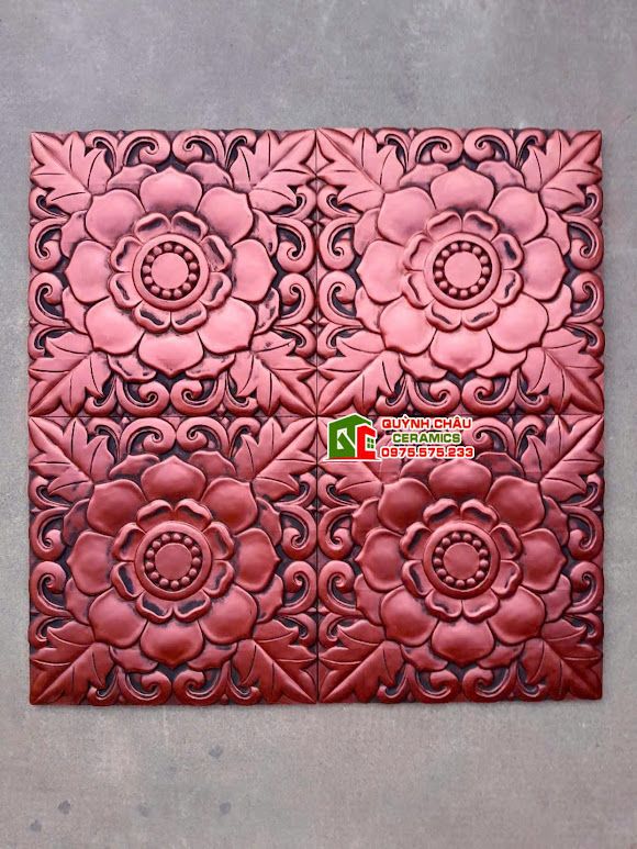 Gạch trang trí 40x40 họa tiết bông hông đỏ nâu giả cổ