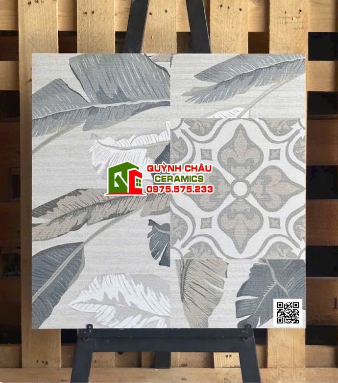 Gạch trang trí 60x60 hoạ tiết lá thiên điểu mix hoa văn               