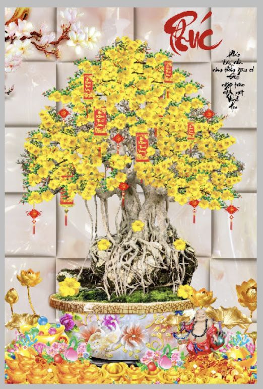 Gạch tranh hình cây mai ốp tường