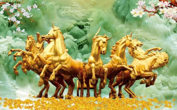 Gạch tranh 3D ngựa vàng tài lộc cao cấp