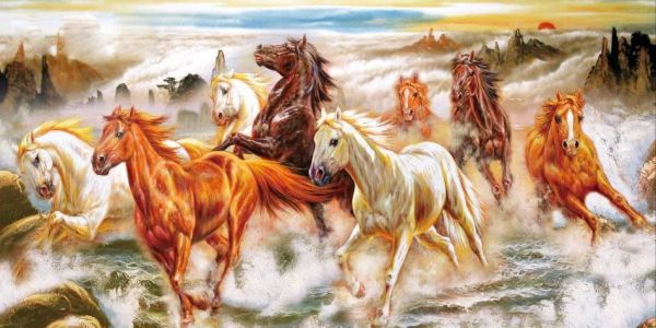 Gạch tranh bát mã truy phong mạ vàng