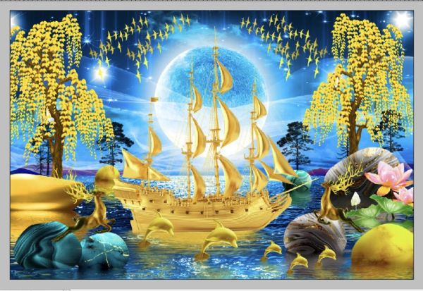 Gạch tranh cảnh thuyền buồm vàng sang trọng