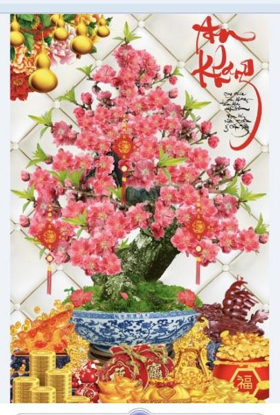 Gạch tranh cây đào chữ an khang