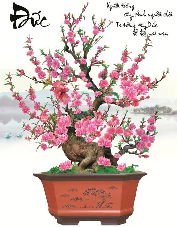 Gạch tranh cây hoa đào ốp tường