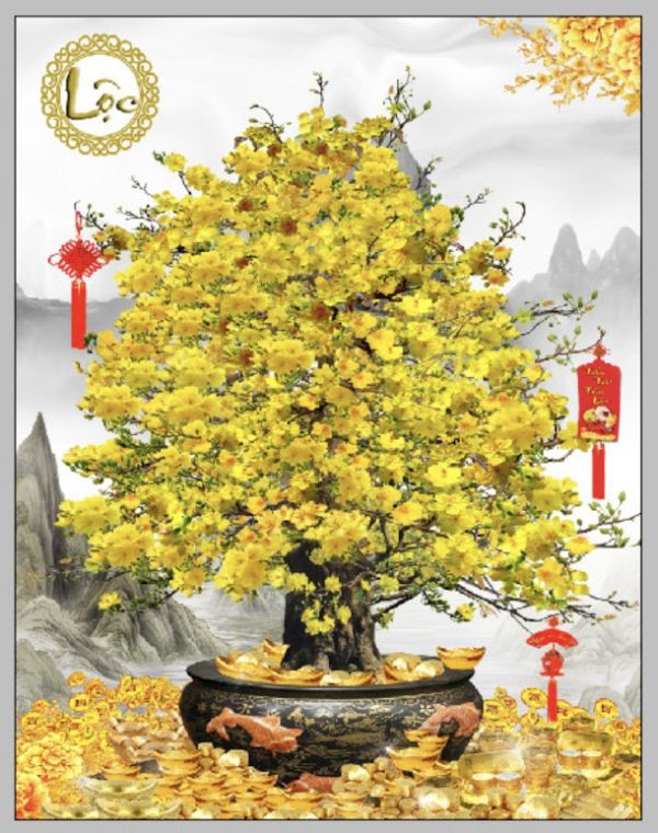 Gạch tranh cây hoa mai phủ UV ép kính