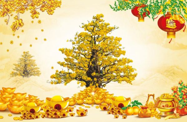 Gạch tranh cây mai thỏi vàng