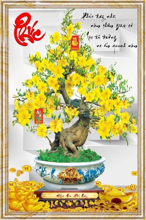 Gạch tranh hoa mai vàng phủ kính