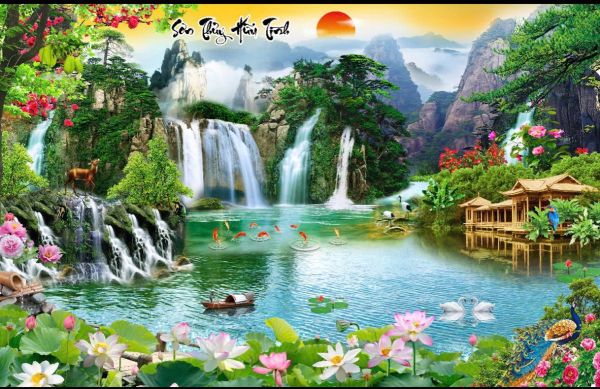 Gạch tranh kim tuyến định hình sơn thuỷ hữu tình