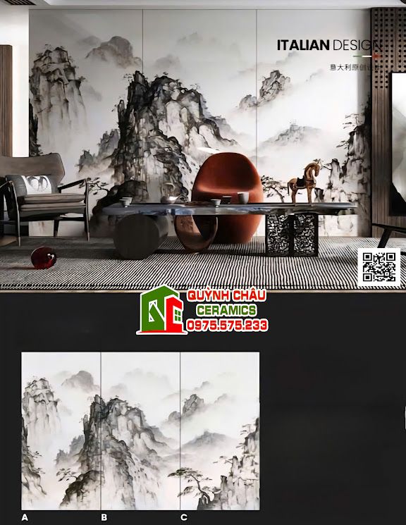 Gạch tranh ốp phòng khách 120x240 cao cấp Gạch tranh ốp phòng khách 120x240 cao cấp
