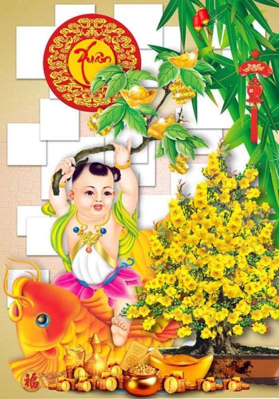 Gạch tranh ốp tường hình cây mai xuân