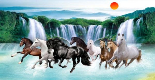 Tranh phong cảnh bầy ngựa bên bờ suối