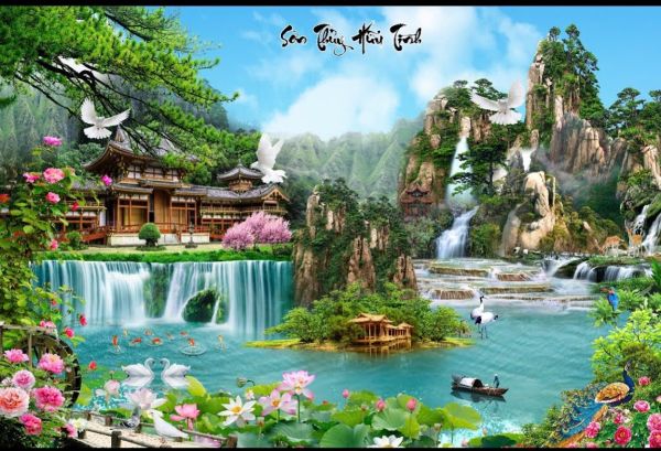Gạch tranh phong cảnh sơn thuỷ hữu tình đẹp