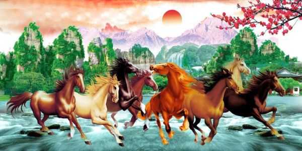 Gạch tranh phong thuỷ mã đáo thành công ép kính