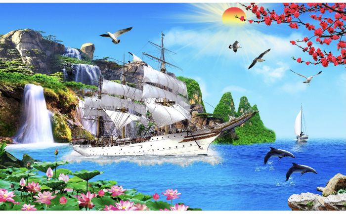 Gạch tranh thiên nhiên và cánh buồm