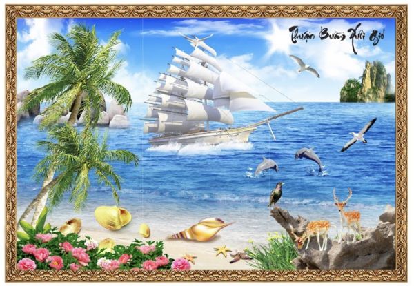 Gạch tranh thuận buồm xuôi gió cá heo nhào lộn