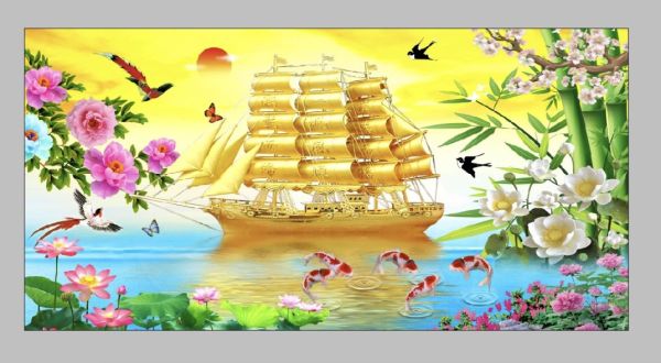 Gạch tranh thuận buồm xuôi gió đàn cá tung tăng