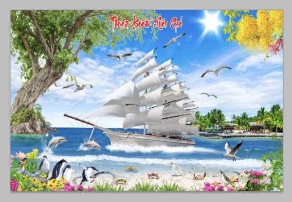 Gạch tranh thuận buồm xuôi gió phủ kim tuyến