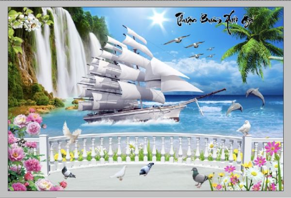 Gạch tranh thuận buồm xuôi gió thiên nhiên 