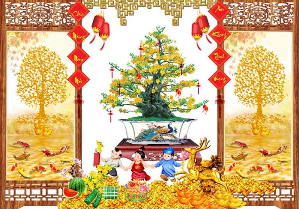 Gạch tranh trang trí cây mai dán tường