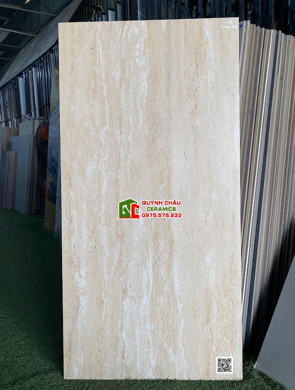 Gạch Travertine 60x120 mờ mịn Baby Skin vàng beige