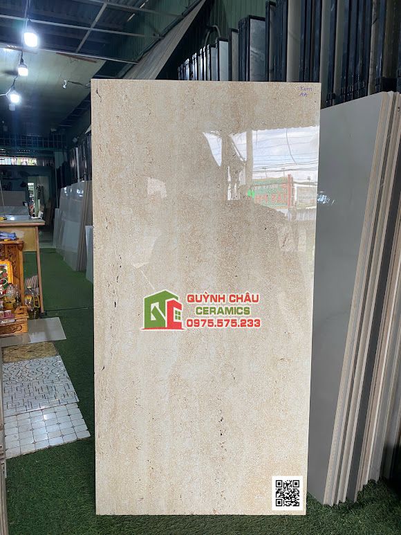 Gạch Travertine ấn độ 60x120 kem bóng kính cao cấp