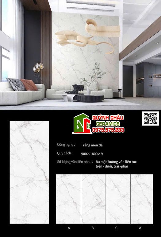 Gạch trung quốc 90x180 đá nung kết mờ trắng vân mây