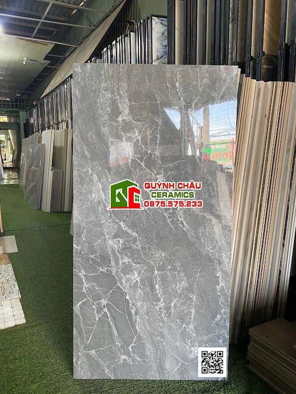 Gạch Vicenza 60x120 vân đá xám đậm bóng kính