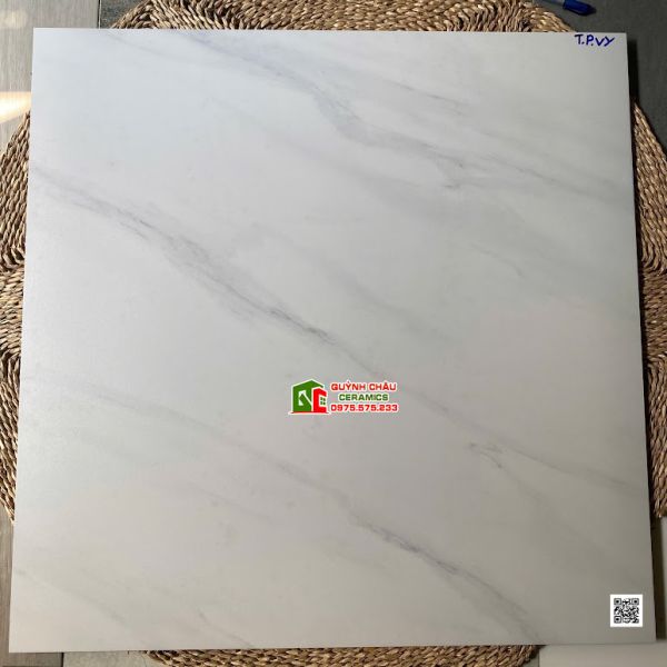 Gạch Việt Ý 80x80 bề mặt men trắng mờ vân đá xám