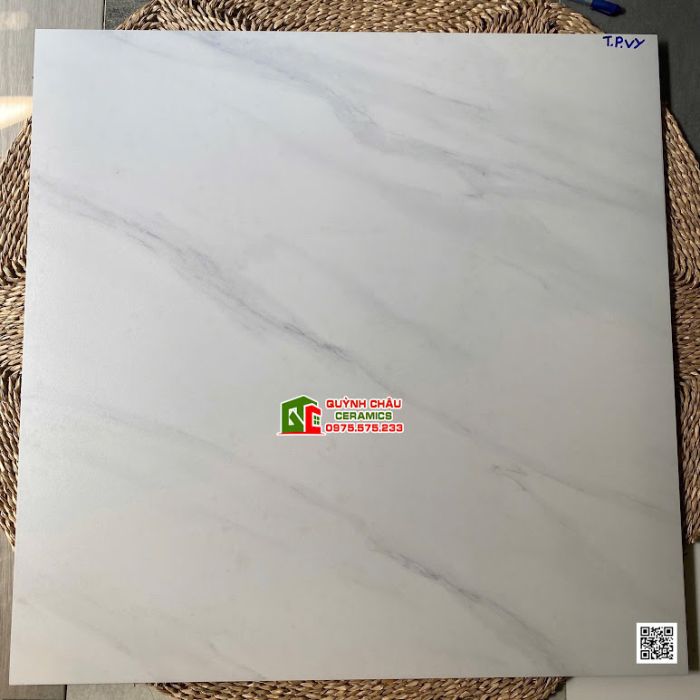 Gạch Việt Ý 80x80 bề mặt men trắng mờ vân đá xám