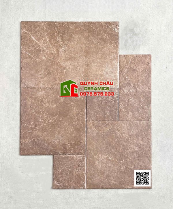 Gạch xương đá porcelain giả cổ phối nhiều kích thước màu nâu mờ hiệu ứng