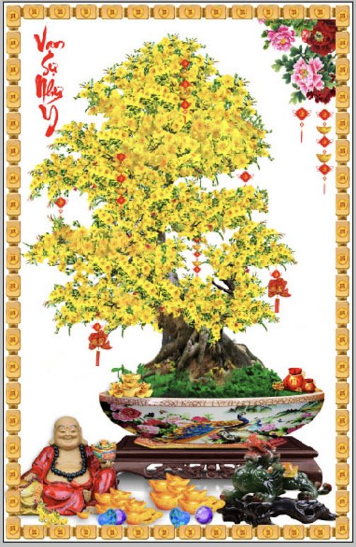 Tranh cây mai vàng kim tuyến theo hoạ tiết