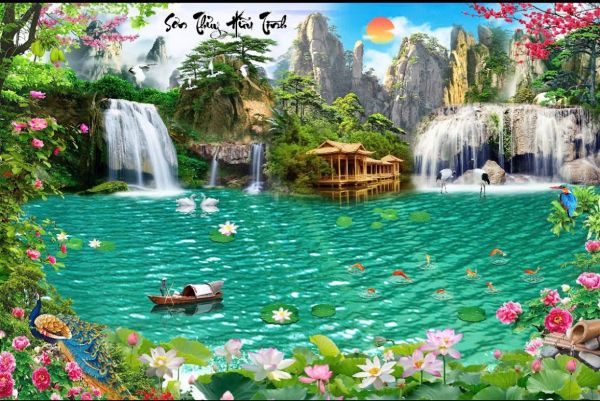Tranh gạch 3D phong cảnh sơn thuỷ hữu tình
